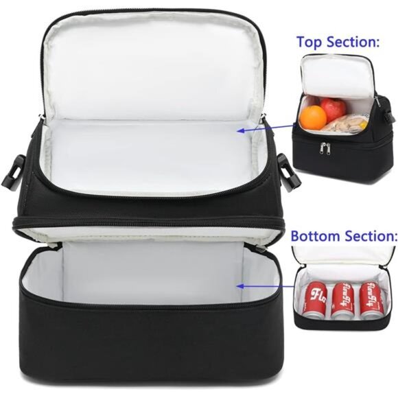 Double Decker Cooler Insulated Lunch Bag Large Tote for Boys, Girls, Men, Women - Picture 6 of 8